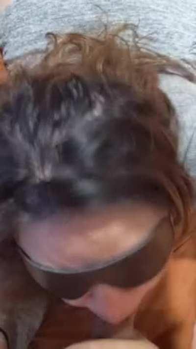 The blindfold heights the sensation of cock down my throat