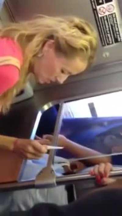 Lady thinks she's disrespected because she's attractive. The train laughs at her.