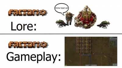 Factorio Gameplay vs Lore meme