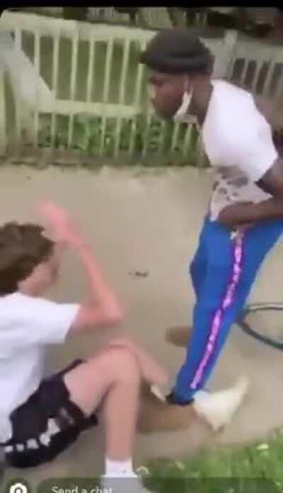 Catholic high school kids spit on and harass 12 year old in the park. Neighbor stands up to them.