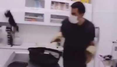 Cat doing parkor at the vet