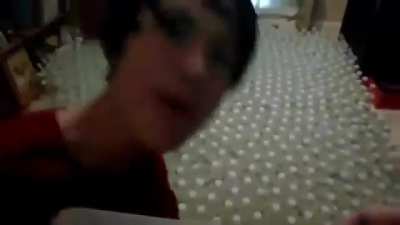 He really wanted to swim in plastic