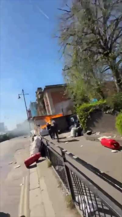 Gas Canisters catch fire and chaos ensue, London Southall UK.