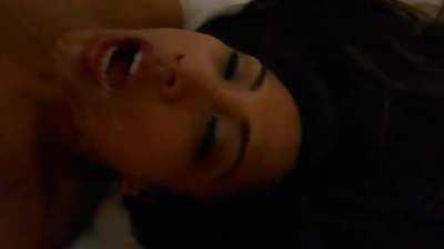 Asian girl gets a facial while being fucked