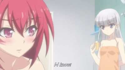 Mio massaging Basara's back with her breasts