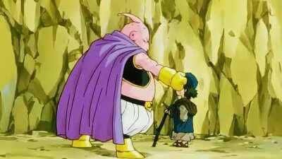 Se que esto no es un MEME pero majin buu le cura los ojos a un ni&ntilde;o