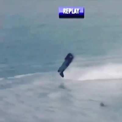 High speed boat racer does a flip mid race and just keeps on going