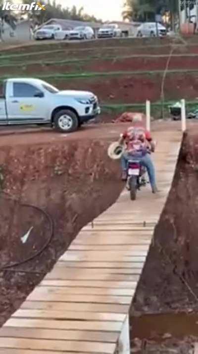 Biker boy tried to cross a bridge he shouldn't in the first place