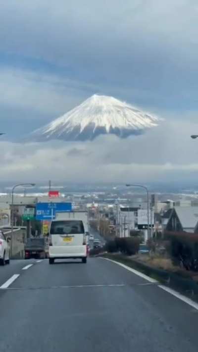 Beautiful view of Mount Fuji while driving.