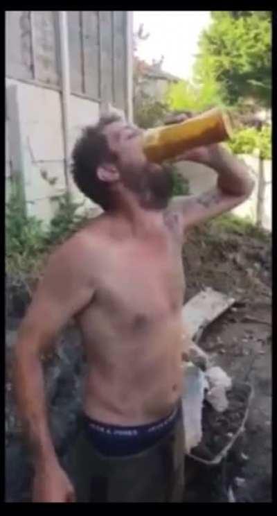 Jimmy the Bastard attempts to down a pint of mustard.