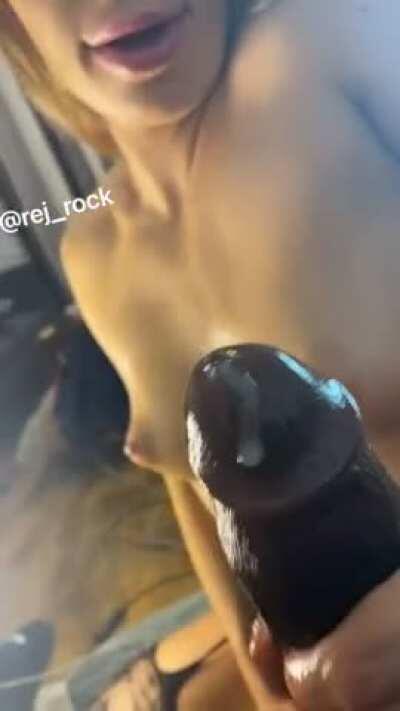 Stroking and watching the cum drip out
