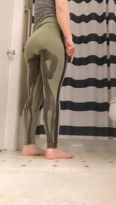 green leggings wet