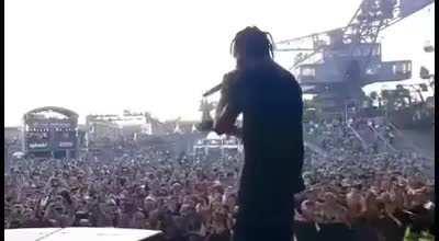 Travis Scott yelling in autotune at the security