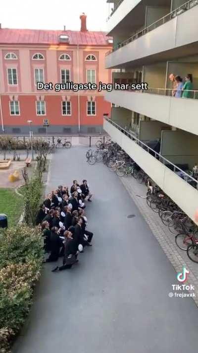 For hundreds of years, the evening before prom. Male student choirs in Uppsala Sweden go around the city and sing outside their loved ones. The tradition is called the 