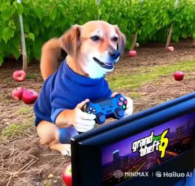 Apple Dog loves video games 🍎🫢 The 🍎 is still in his 