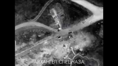 ru pov. Lancet kamikaze drone hits Ukrainian equipment.