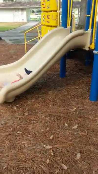 My son forgot how to slide.