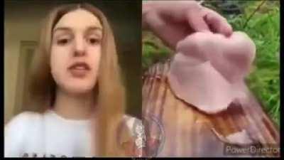 Реакция девушек на разделку курицы.