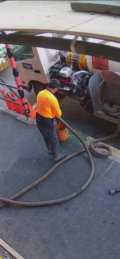 Setting the porta-potty pump hose to reverse by accident