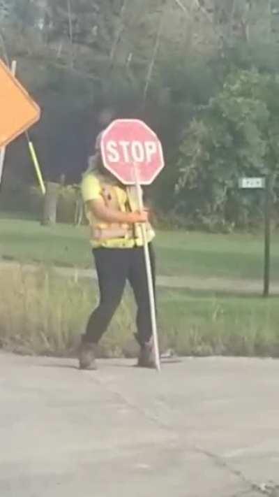 This woman and the disturbing relationship she has with her sign.. Not OC.