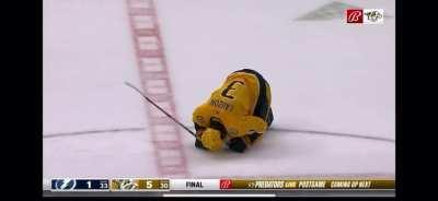 Austin Watson Fires The Puck At Jeremy Lauzon At The End Of The Game