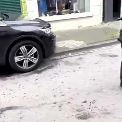 [Another angle from ground] England and Serbia fans clashing outside a bar in Gelsenkirchen Germany before the Euros. 