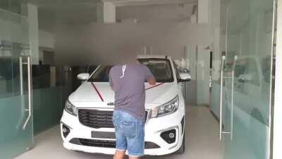 Feeling sad for his new car.