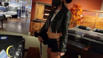 Husband made me wear a sheer top and tiny shorts to the furniture store