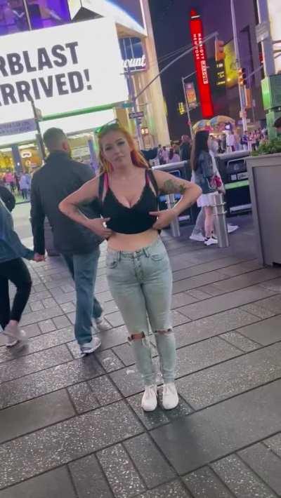I flashed my tits all around NY last week! Times Square was my favorite.