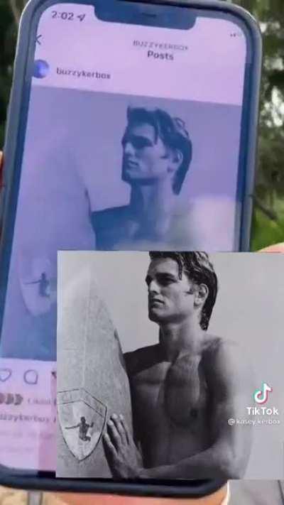 Buzzy Kerbox and his son re-create his modeling photos from the 1980s