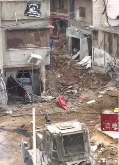 Israeli occupation forces deliberately destroy electricity poles and streets in Nur Shams refugee camp in Tulkarm, West Bank. 
