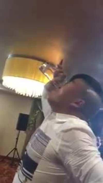 guy drinks entire drink with his nose