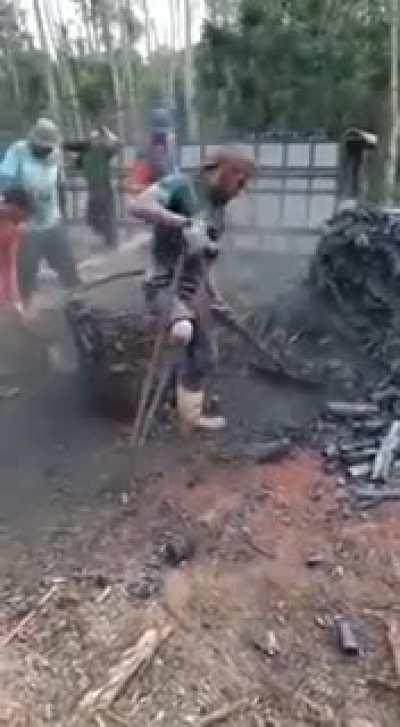 Amputee doesn't let a missing limb keep him from clearing the fire damage.