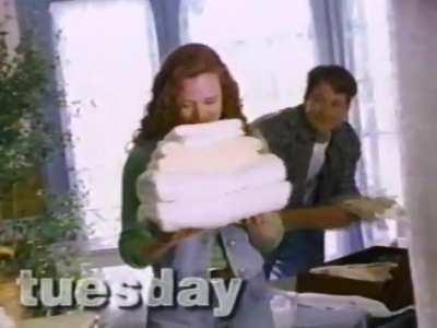 Attention! Amanda Tapping wants fresh-smelling laundry every day! (Stumbled across this 25-year-old ad while digitizing old VHS recordings…)