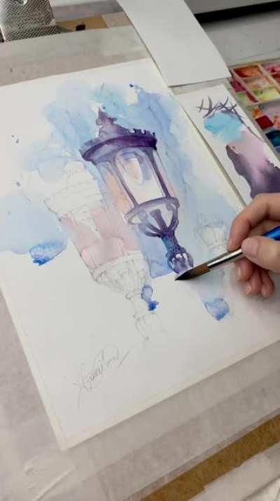 The original watercolor drawing The lanterns in London city