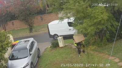 Delivery guy taking extra care of package