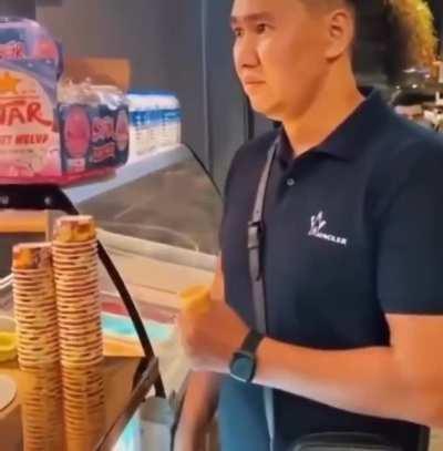 Appalled by the actions of the ice cream man, he knew he need to take action. He did.