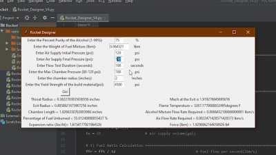Miniaturized swirl injector, and a program to design an engine based off a flow test. More info in the comments