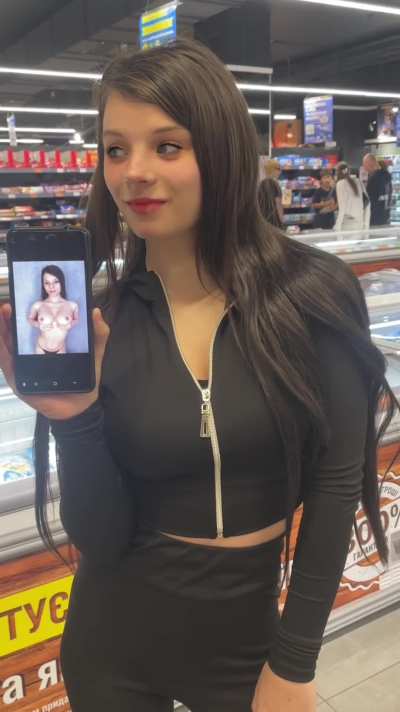 I'm being naughty in the grocery store, trying to experience new emotions when showing my naked photos