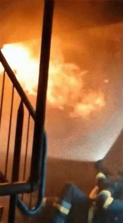 Firefighters fighting flaming fire fiercely 🔥