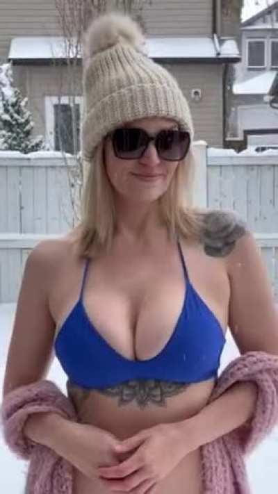 Blue top in the snow