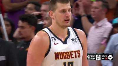 [Highlight] Jokic goes into the crowd and rips the ball from the Suns owner