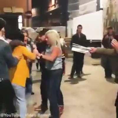 3 angry women vs 1 doorman