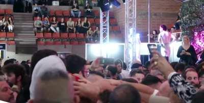 Stagediving stripper gets groped by the crowd