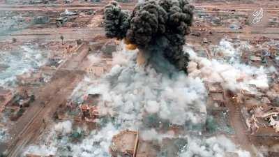 Car bomb explosion from above.