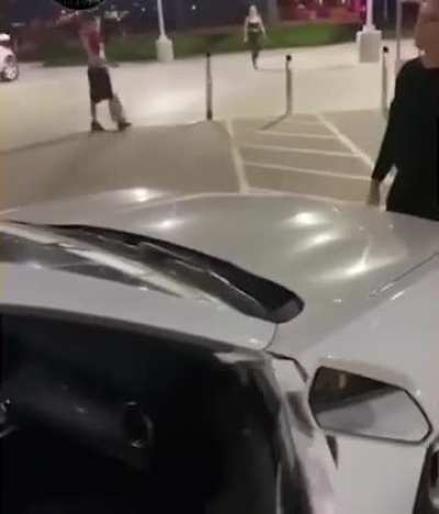 blocks poc from leaving the parking lot because she think's they don't belong there