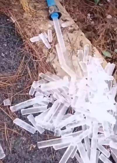 Ice from a frozen hose