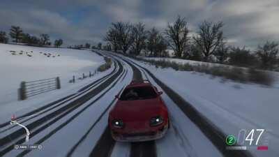 The MK4’s front aero extends when the car hits 60MPH, a neat and accurate detail.