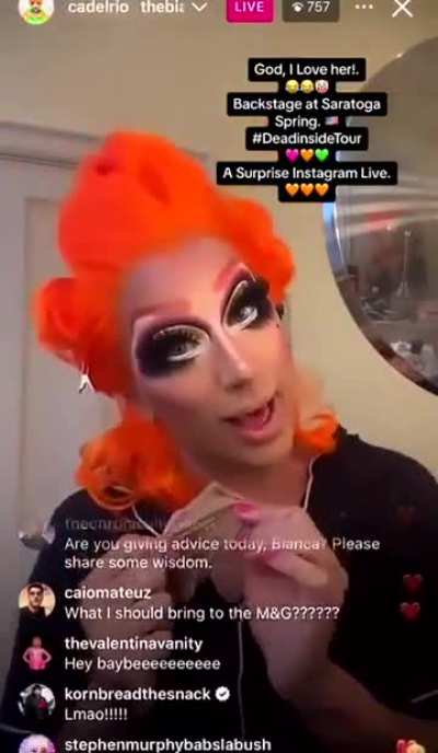 Bianca Del Rio taking a fun jab at Nymphia Wind