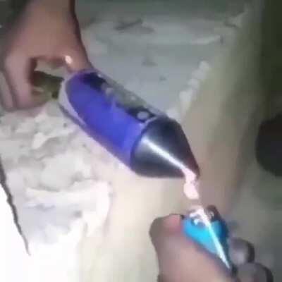 Lighting a firework the wrong way